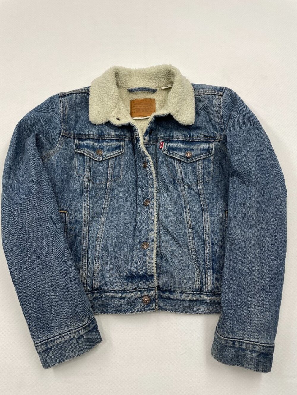 Levi's Denim Sherpa Trucker Jean Jacket Cotton Blue Vintage Style Women's L